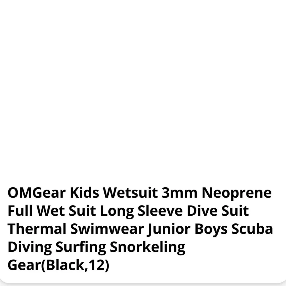 OMGear Kids 12 Wetsuit 3mm Neoprene Full Body Youth Surf Scuba Diving Suit Black